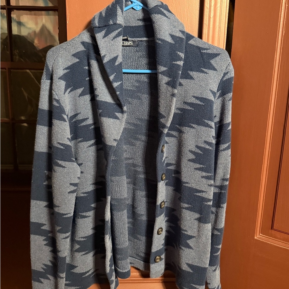 VINTAGE Blue Aztec Textured Knit Cardigan